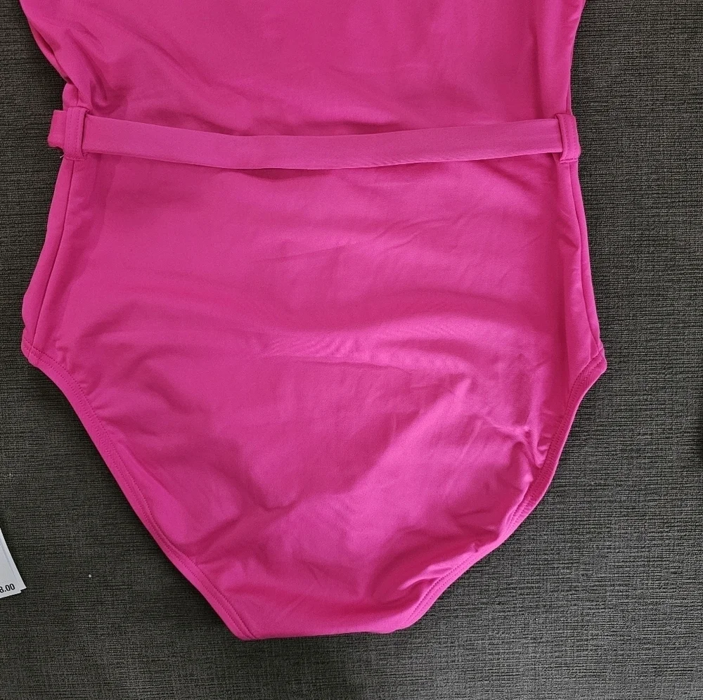 Michael Kors Pink long Sleeve Zip Up Logo Belt One Piece Paddle Swimsuit Size 8